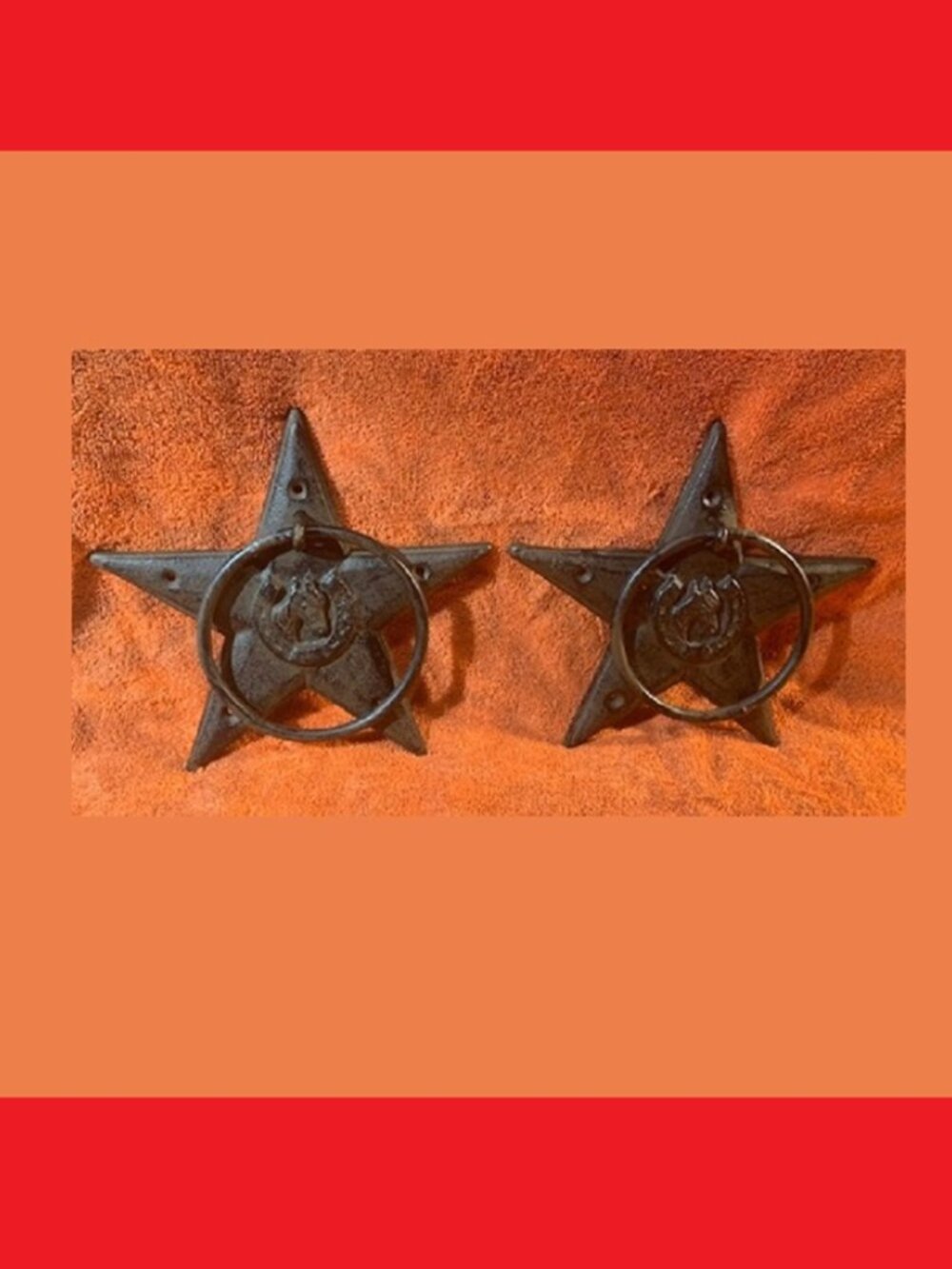 Set of Two (2) Tack Hook Rustic Star Horse Head with 5" Ring Tack Supplies 11624